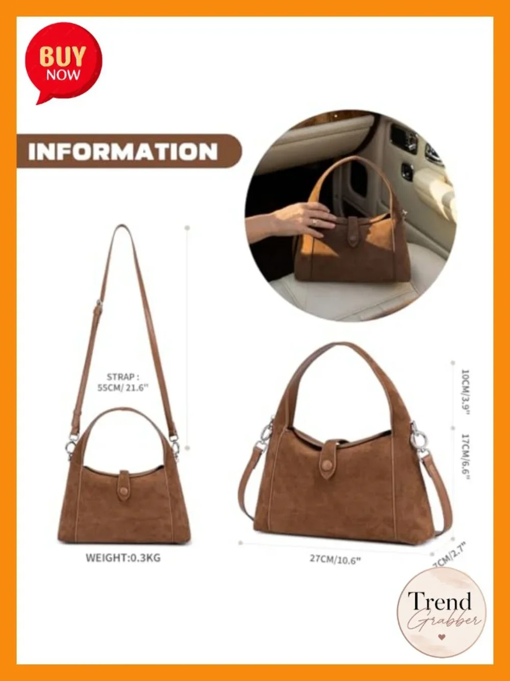 Soft Suede Half-Moon Hobo Tote Handbag with Detachable Crossbody Strap
